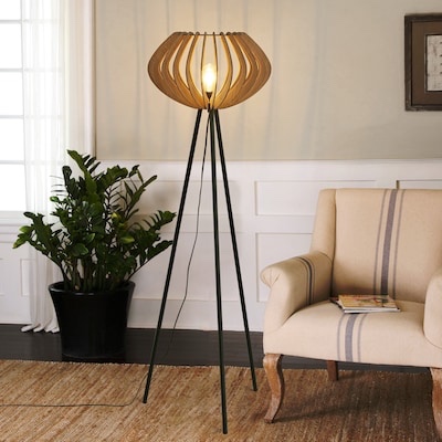 SUNLLOK Floor Lamp 55-in Black Tripod Floor Lamp with Rattan Shade CHT-1022-DS FLOOR LAMP WHS-249513-42152844 