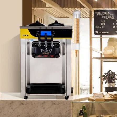 VEVOR Commercial Ice Cream Maker, 22-30L/H Yield, Countertop Soft Serve Machine with 2x6L Hopper 2L Cylinder LCD Panel Puffing Shortage Alarm, Frozen Yogurt Maker for Restaurant Snack Bar, Silve