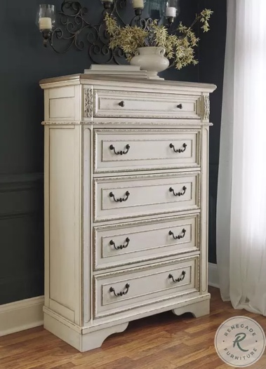 Ashley Furniture Realyn Chipped White 5 Drawer Chest