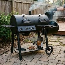 oklahoma joe's canyon combo dual fuel 3-burner propane gas and charcoal smoker and grill with 1031 sq. in. cooking area in black
