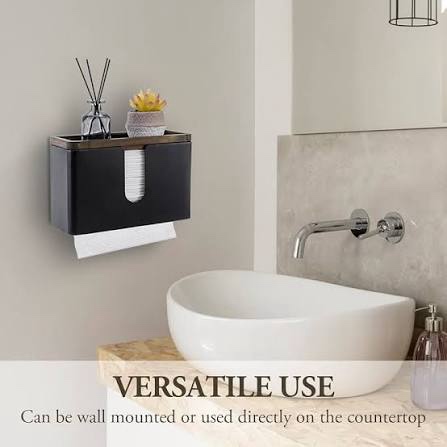 Condition photo showing New/Like New for (6) mygift decorative wood paper towel holder with shelf - wall mounted bathroom napkin dispenser model bath2624dkbrn (bid is per item, lot is for 6 total.)