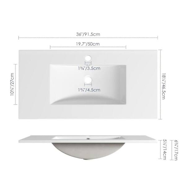 Condition photo showing New/Like New for 36-inch white ceramic integrated bathroom sink basin by cittaneo 