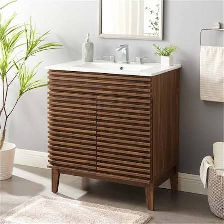 modway render 30" bathroom vanity in walnut - w/ sink basin (pre-assembled base.)