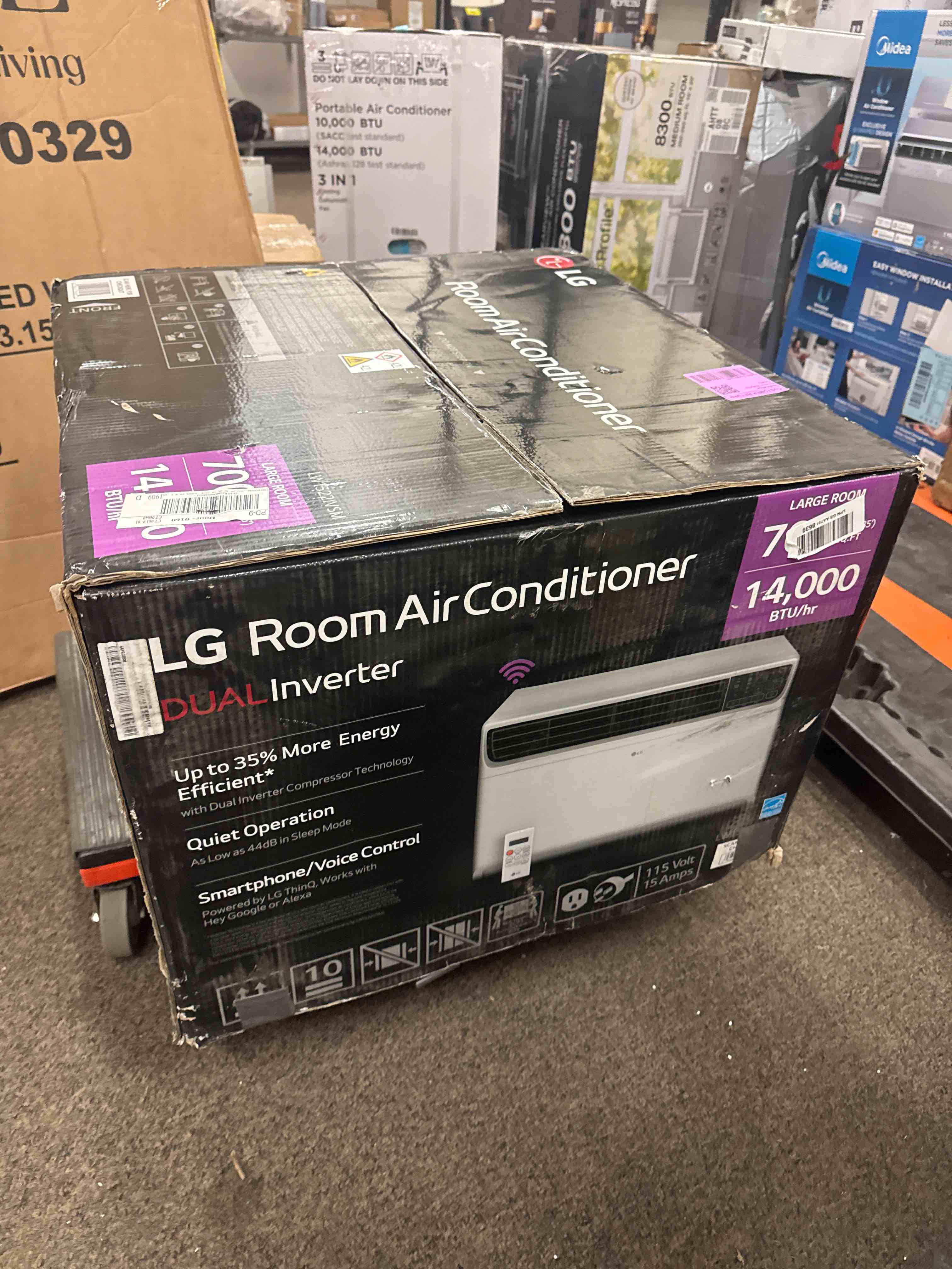 Condition photo showing New/Like New for lg 14000 btu window air conditioner energy saving dual inverter remote control wifi enabled works w/lg thinq, alexa washable filer ultra-quiet cools 700 sq.ft. for large room ac unit white lw1522fvsm