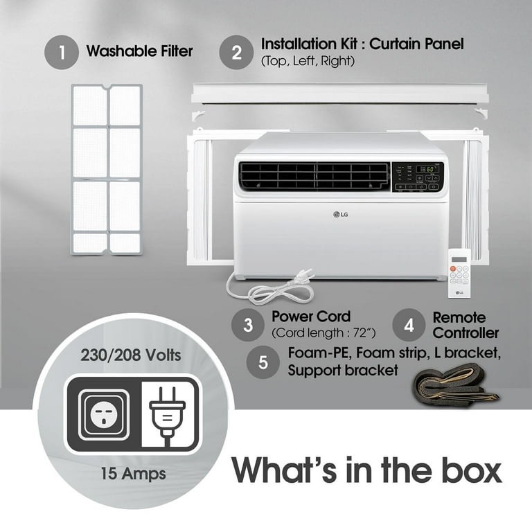Condition photo showing New/Like New for lg 23,500 btu 230v dual inverter smart window air conditioner, lw2422ivsm