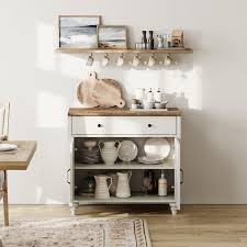 Condition photo showing New/Like New for scarlett sideboard buffet cabinets with doors and drawers, large kitchen storage cabinets wood coffee bar tables with storage, modern farmhouse sideboard credenza for dining room, living room, rustic white, 34 inch by charlton home®