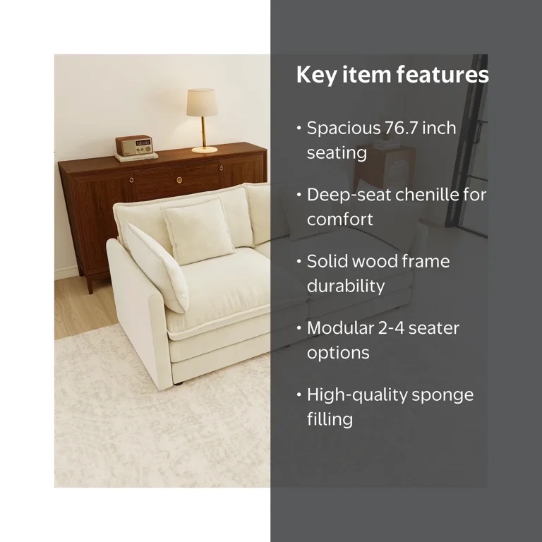 Condition photo showing New/Like New for zenook 76.7” loveseat sofa, 2 seater modular couch, beige white chenille large sectional for living room, deep seat, love seat couches, sofá de dos plazas