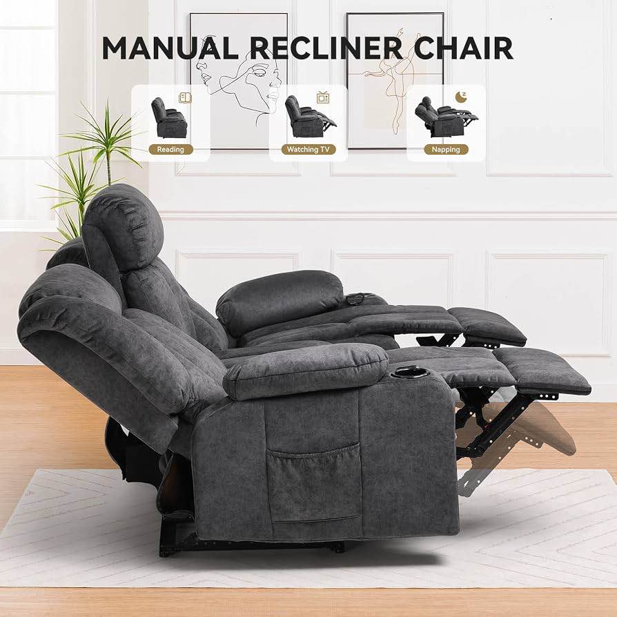 Condition photo showing Good Condition for comhoma manual recliner chair set?fabric reclining sofa chair with cup holders, upholstered recliner with side pockets suitable for living room furniture ?3+1+1