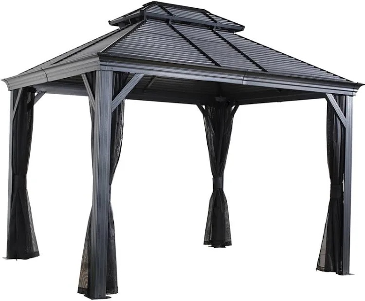 Condition photo showing New/Like New for sojag outdoor mykonos double roof hardtop gazebo outdoor sun shelter sojag size: 15.87 ft x 11.9 ft jhnbhy-fb03ag 01 -1 s fb03ag01-4s grey gazebo