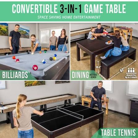 Condition photo showing Good Condition for gosports 7 ft 3-in-1 multi game pool table set with dining, and table tennis game includes bench - dark oak by gosports color: dark oak