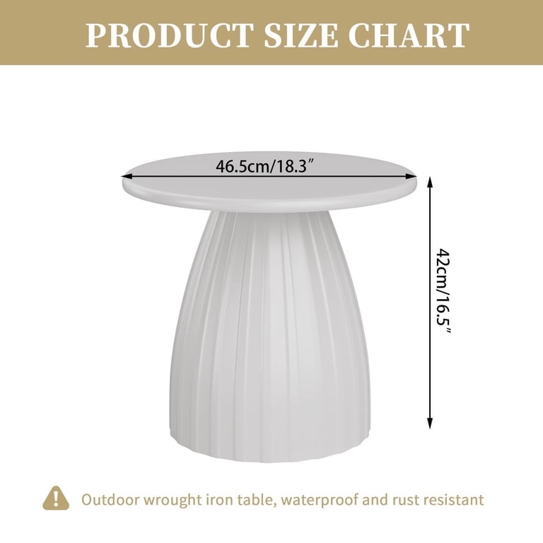 Condition photo showing New/Like New for pair of fsbecl round metal indoor patio end table, white
