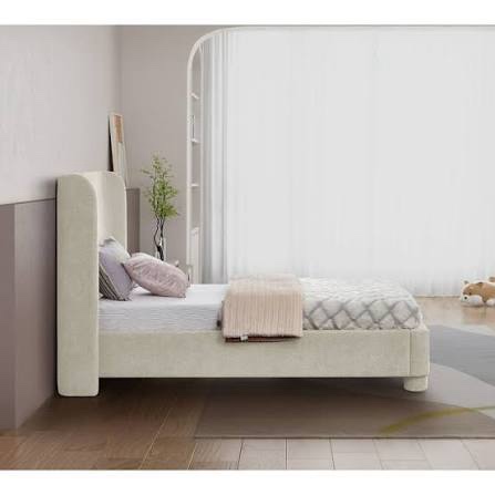 Condition photo showing New/Like New for meridian furniture viacream-t via collection modern | contemporary velvet upholstered twin bed, rich cream velvet, deep channel tufting, gold and chrome legs, 44.5" w x 81" d x 70.5" h, cream, twin