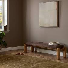 marcia accent bench, color (nubuck cigar, grey reclaimed french oak) by four hands. (overall dimensions 94.00"w x 19.75"d x 18.50"h.)