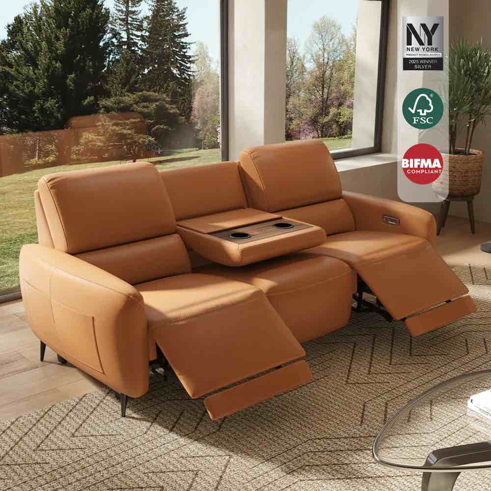 aerostretch power zero wall hugger reclining sofa with drop down table tray zero-wall recliner sofa by aliving sofa sf101-v2-gbn215-al