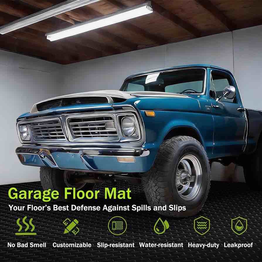 10x20ft garage floor mat, 2.8mm thickened flooring roll for under car diamond plate pvc rubber mat with 20 pcs tapes, non-slip floor mat for garage, warehouse, gyms, trailer, black