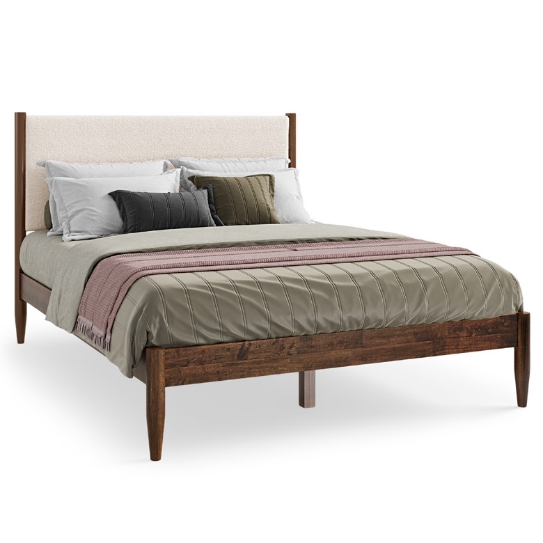 Condition photo showing New/Like New for DG Casa Reign Queen Size Boucle Headboard Solid Wood Walnut Mid Century Modern Bed 70700-Q-WLNT-CRMBCL 
