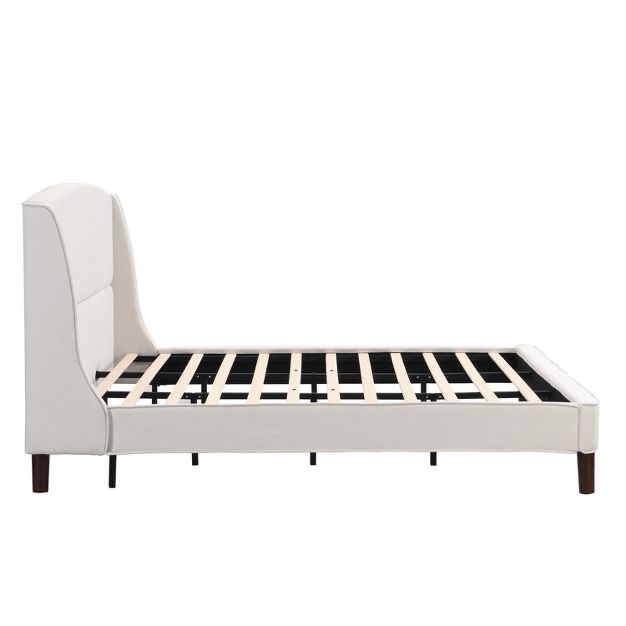 Condition photo showing New/Like New for Christopher Knight Home Kristy Upholstered Platform Bed with Wingback Headboard, Beige, King PPSTN022B1131