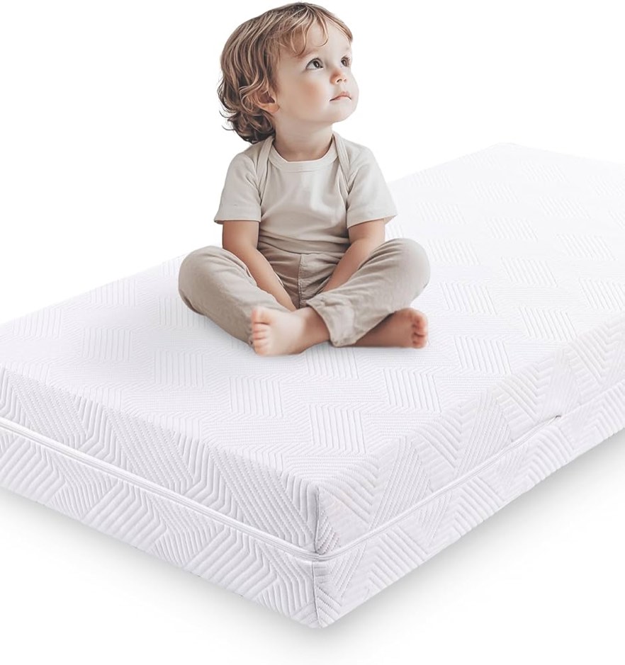 BABELIO Ergonomic Zoning Crib Mattress Dual-Sided Memory Foam Waterproof 6" Thick Toddler Mattress with Zipper Cover, Fits Standard Crib, Cloud Zone