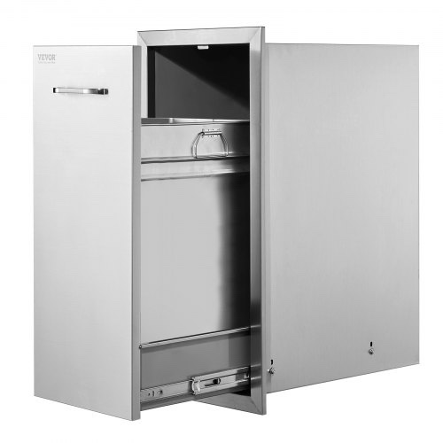 Condition photo showing New/Like New for 13.6 in. W x 26 in. H x 19.3 in. D Lower Sliding Rails Stainless Steel Outdoor Kitchen Trash Drawer with Handle by VEVOR