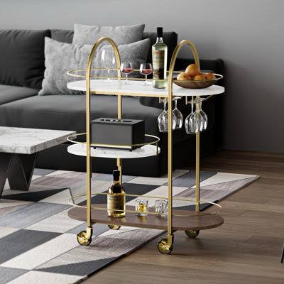 Condition photo showing New/Like New for Westborough Metal Bar Cart By Winston Porter Frame Color: Gold
