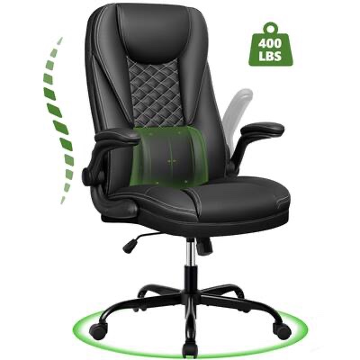Condition photo showing New/Like New for KERDOM - Ergonomic PU Leather Chair with Flip-Up Arms, Executive Manager Chair, High Back Home Office Desk Chair Computer Chair - Black