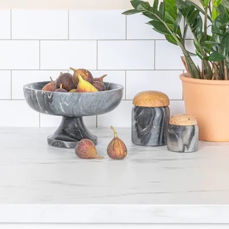 Condition photo showing New/Like New for Adelphine Marble Footed Pedestal Bowl By Birch Lane Color: Gray