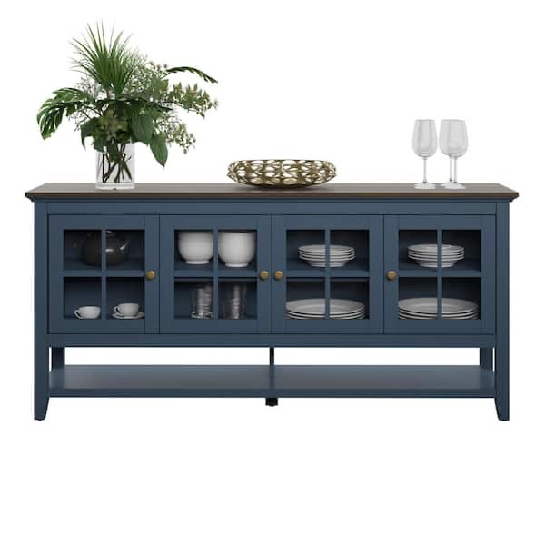 Twin Star Home Modern Farmhouse Fontana Blue Sideboard with Glass Doors