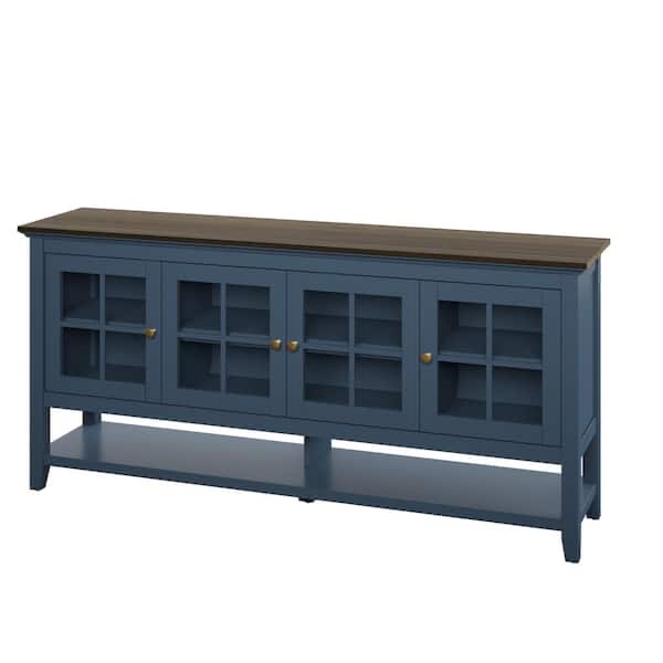 Condition photo showing New/Like New for Twin Star Home Modern Farmhouse Fontana Blue Sideboard with Glass Doors