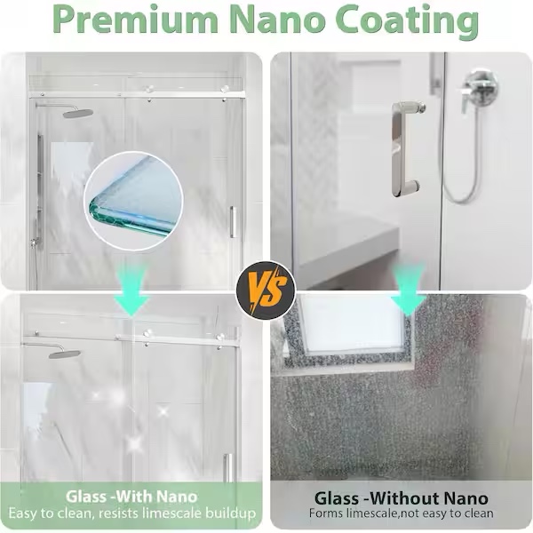 Condition photo showing New/Like New for KPUY 55-60 in. W x 60 in. H Sliding Tub Door in Brushed Nickel with Clear Tempered Glass SDoor-S971D-6060-NI-KP 