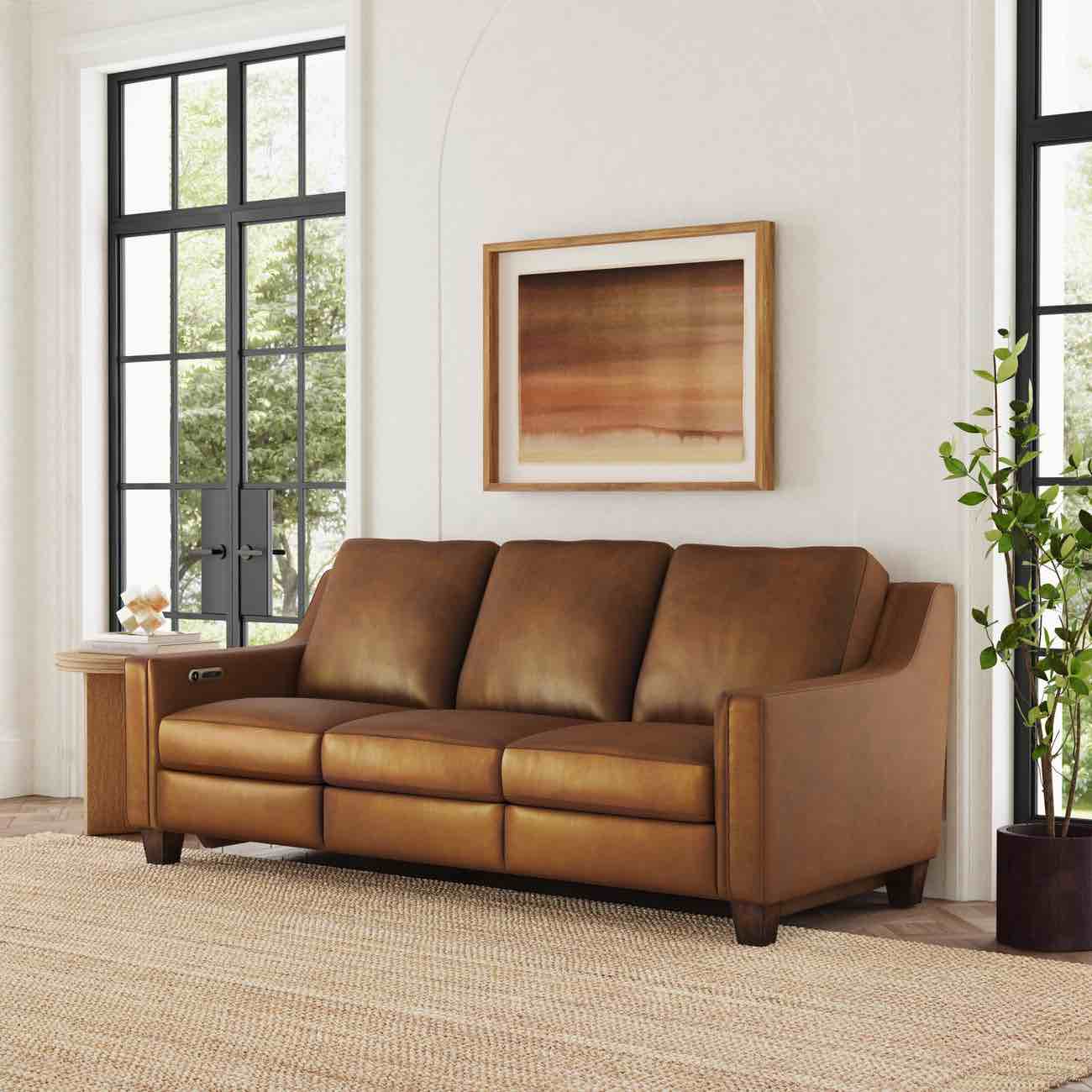 Featured: Flexsteel Finley Leather Power Inclining Sofa Burro Cognac!!! 3 DAY PICK-UP 4/12, 4/18,4/19