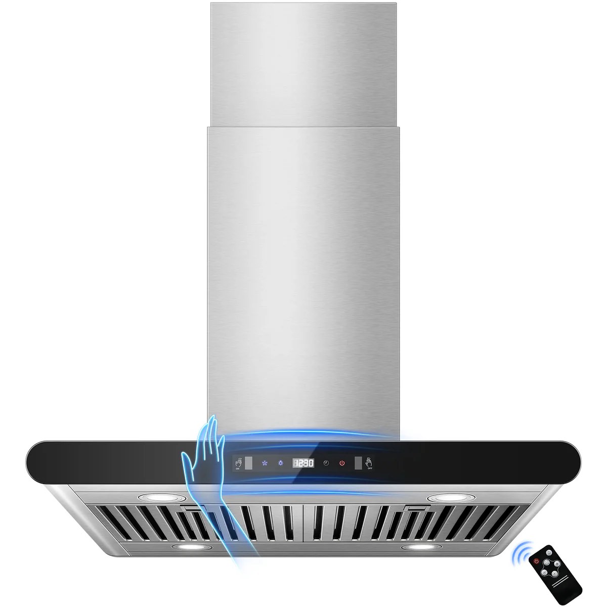Tieasy RH601I75BTGA- 30 Inch Island Range Hood, 700 CFM Dual-Sided Ceiling Mount Vent Hood, Convertible Ducted/Ductless, Touch,Gesture & Remote Control