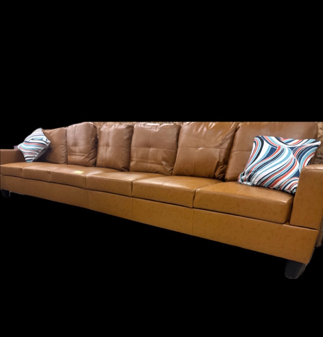 Lifestyle Furniture 142-inch W. Modern Limosine 6 Seater Leather Sofa, Carmel