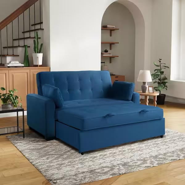 Serta Augustus 72.6 in. Navy Blue Polyester Queen Size Sofa Bed