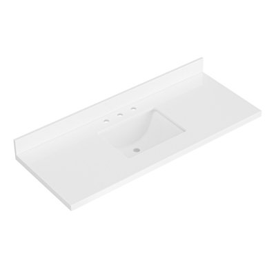Ariel 49 in. W x 22 in. D Pure White Quartz Bathroom Vanity Top with 1.5 in. Thick Miter Edge Rectangular Single Sink in White