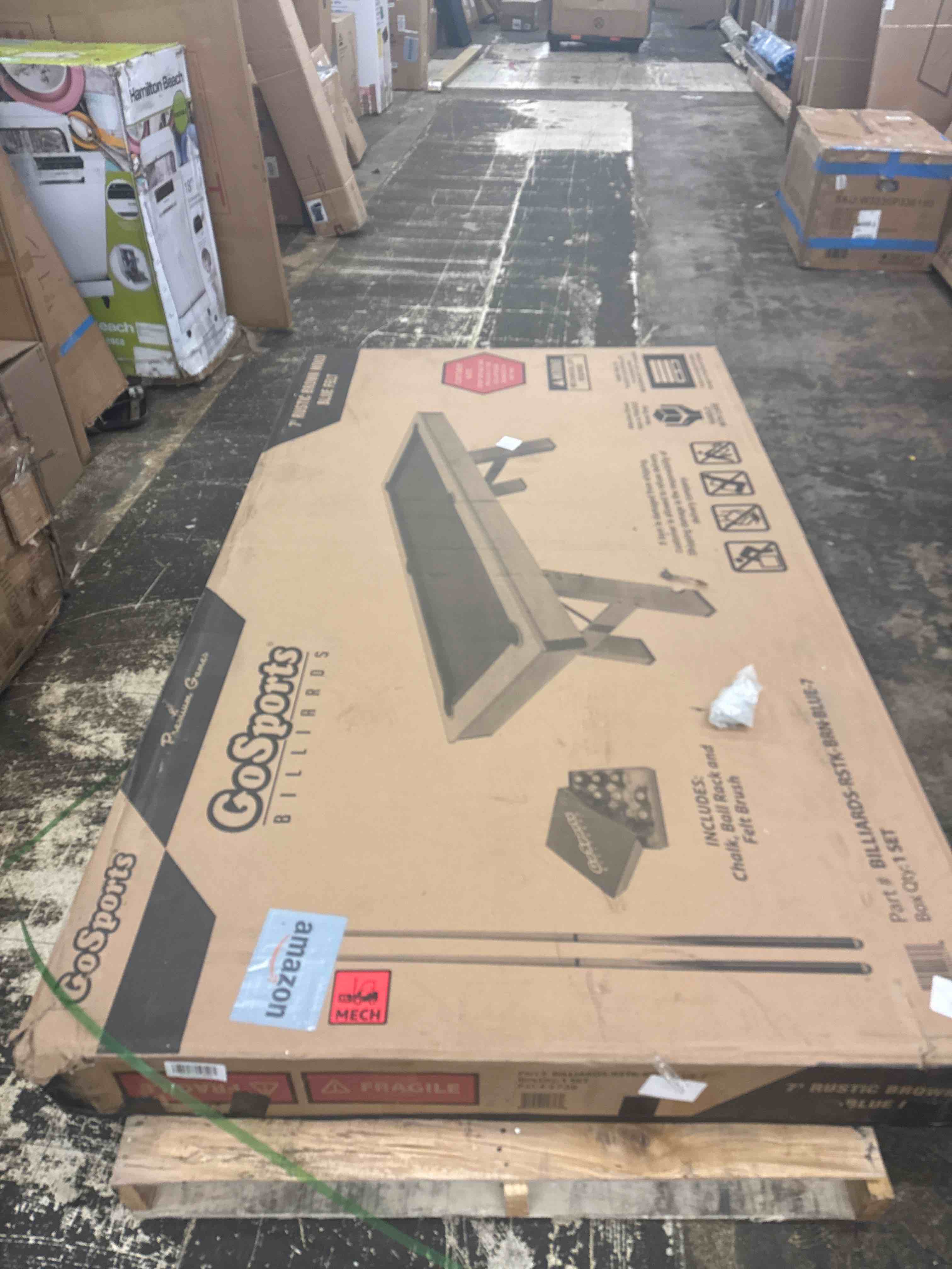 Condition photo showing New/Like New for gosports 7 ft pool tables with wood finish - choose your style - modern billiards table with 2 cue sticks, balls, rack, felt brush and chalk