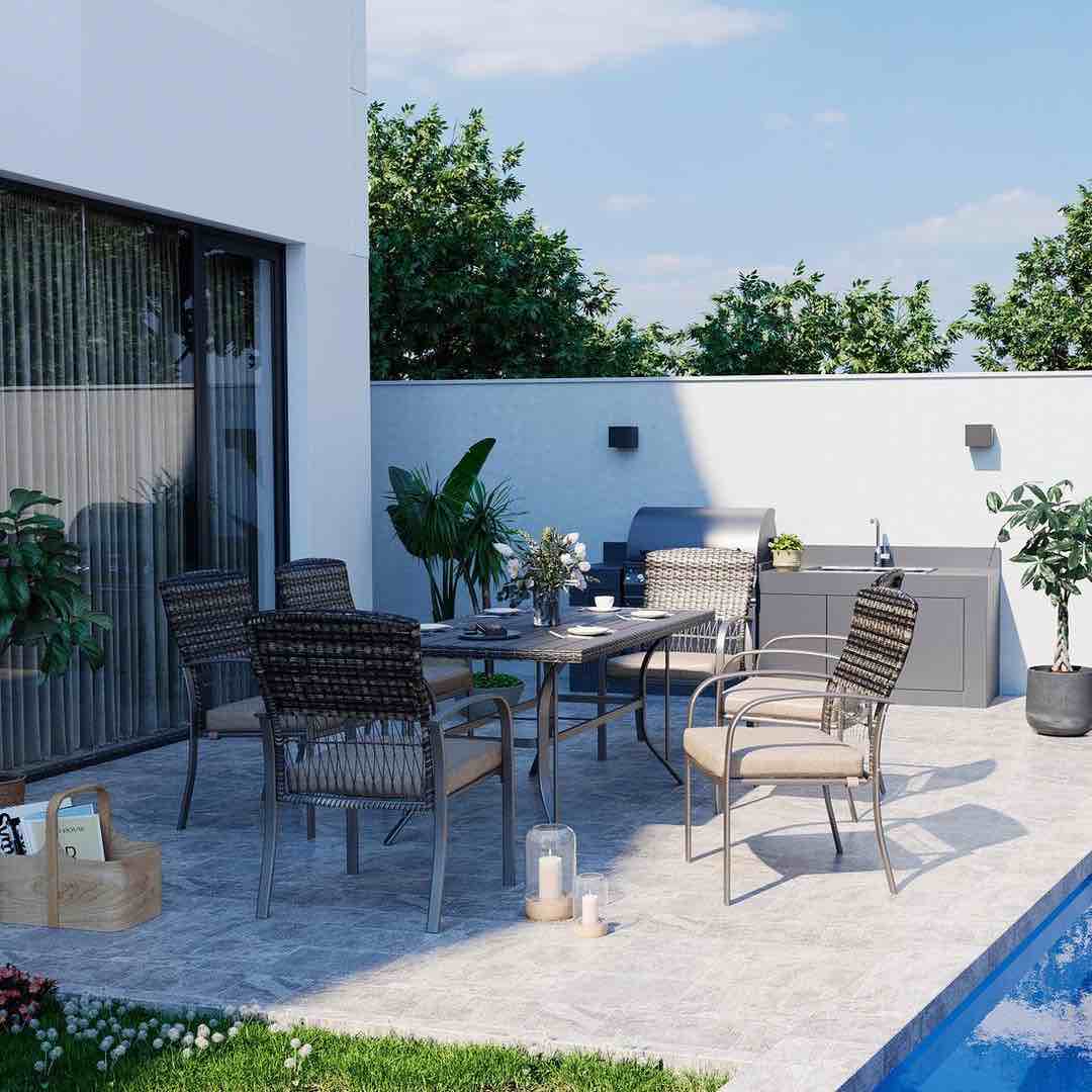 Condition photo showing New/Like New for pamapic patio dining table tb-cz-7-t (chairs sold seperately.)