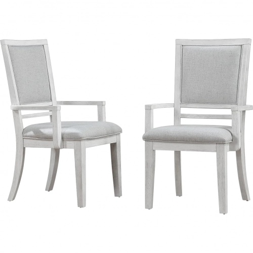 Condition photo showing New/Like New for sunset dover dining arm chair in off white fabric & cerused white oak wood (set of 2) ag-638-906-2