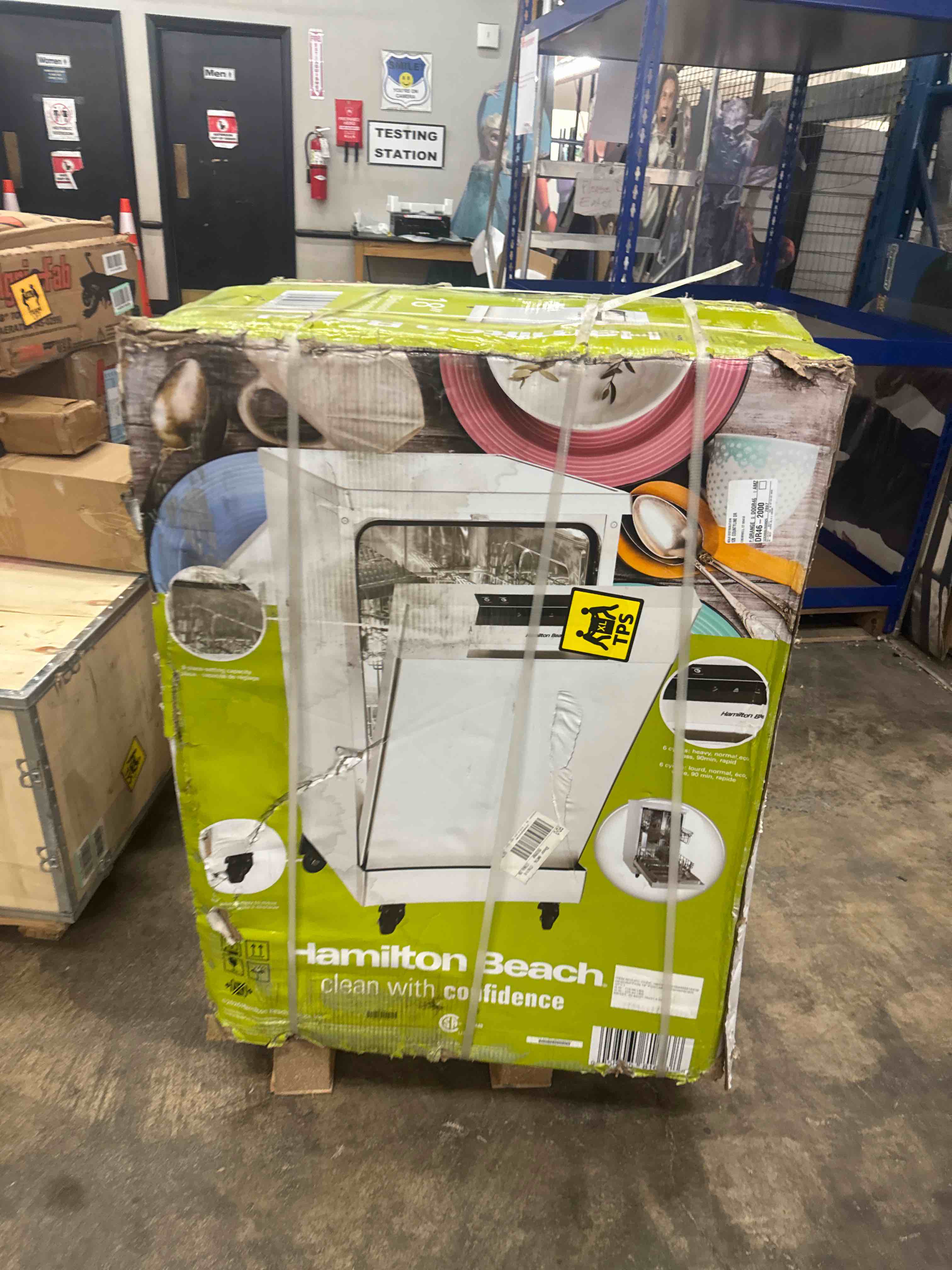 Condition photo showing New/Like New for hamilton beach portable dishwasher with wheels, 19in wide, 8 place settings capacity, white