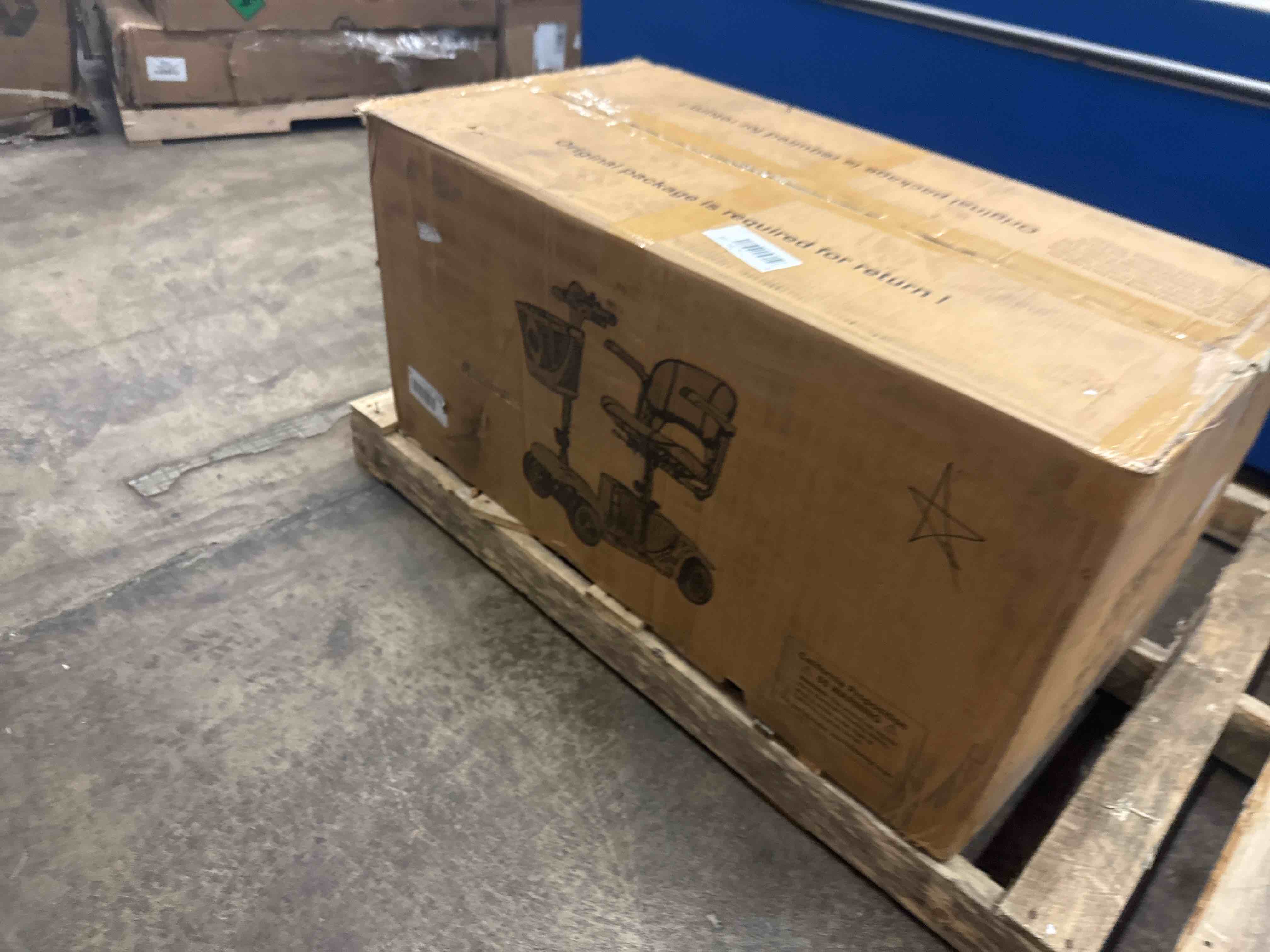Condition photo showing New/Like New for mobility scooter for adults, senior, 4 wheels electric powered chargeable device for travel, lightweight and portable, with led headlights and basket, charger included, red/blue (red red)