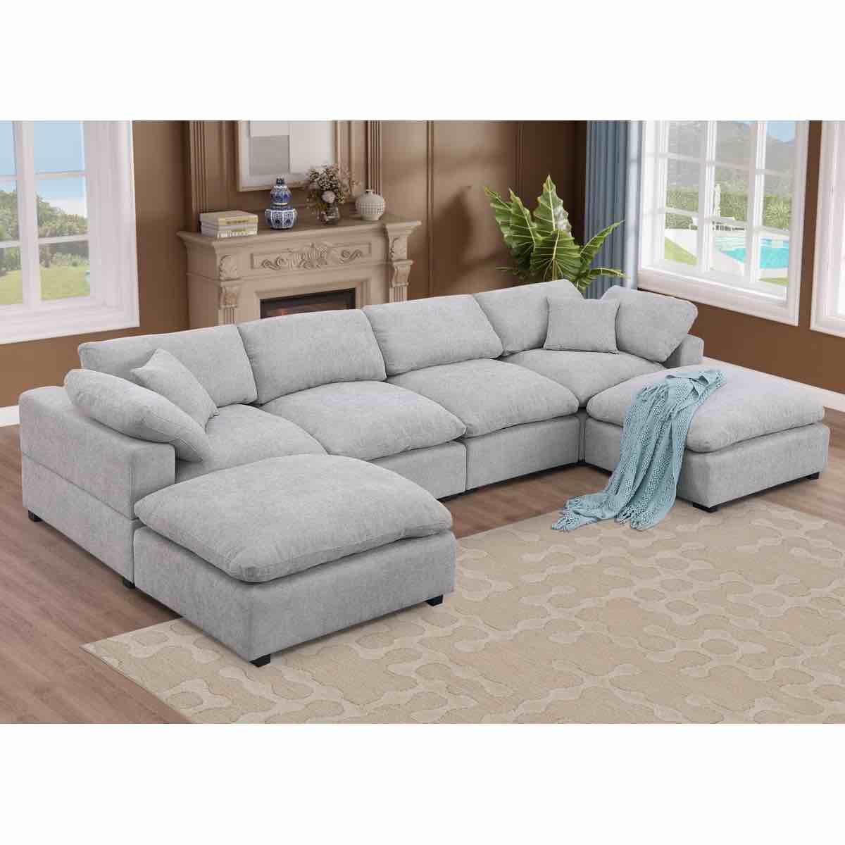 wilroy 6-piece comfy u-shaped sofa couch reversible chaise sectional by latitude run® body fabric: light gray fabric