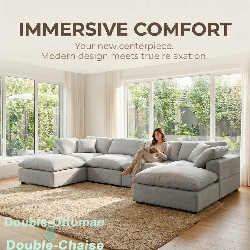 Condition photo showing Good Condition for wilroy 6-piece comfy u-shaped sofa couch reversible chaise sectional by latitude run® body fabric: light gray fabric