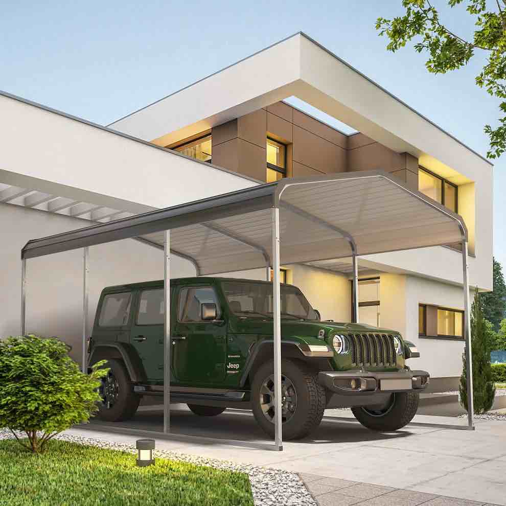  garvee 10'x15' heavy duty carport with galvanized metal roof & updated frame - metal garage canopy for cars, boats, tractors, grey ppg_33rcn9aq 