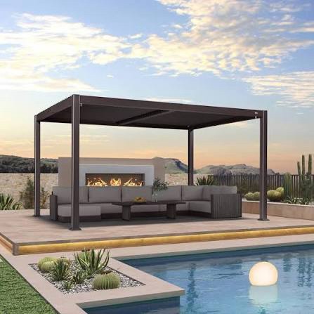 mirador 111s round louvered pergola gazebo, 10ft x 13ft, full aluminum frame, adjustable roof, outdoor, durable, charcoal