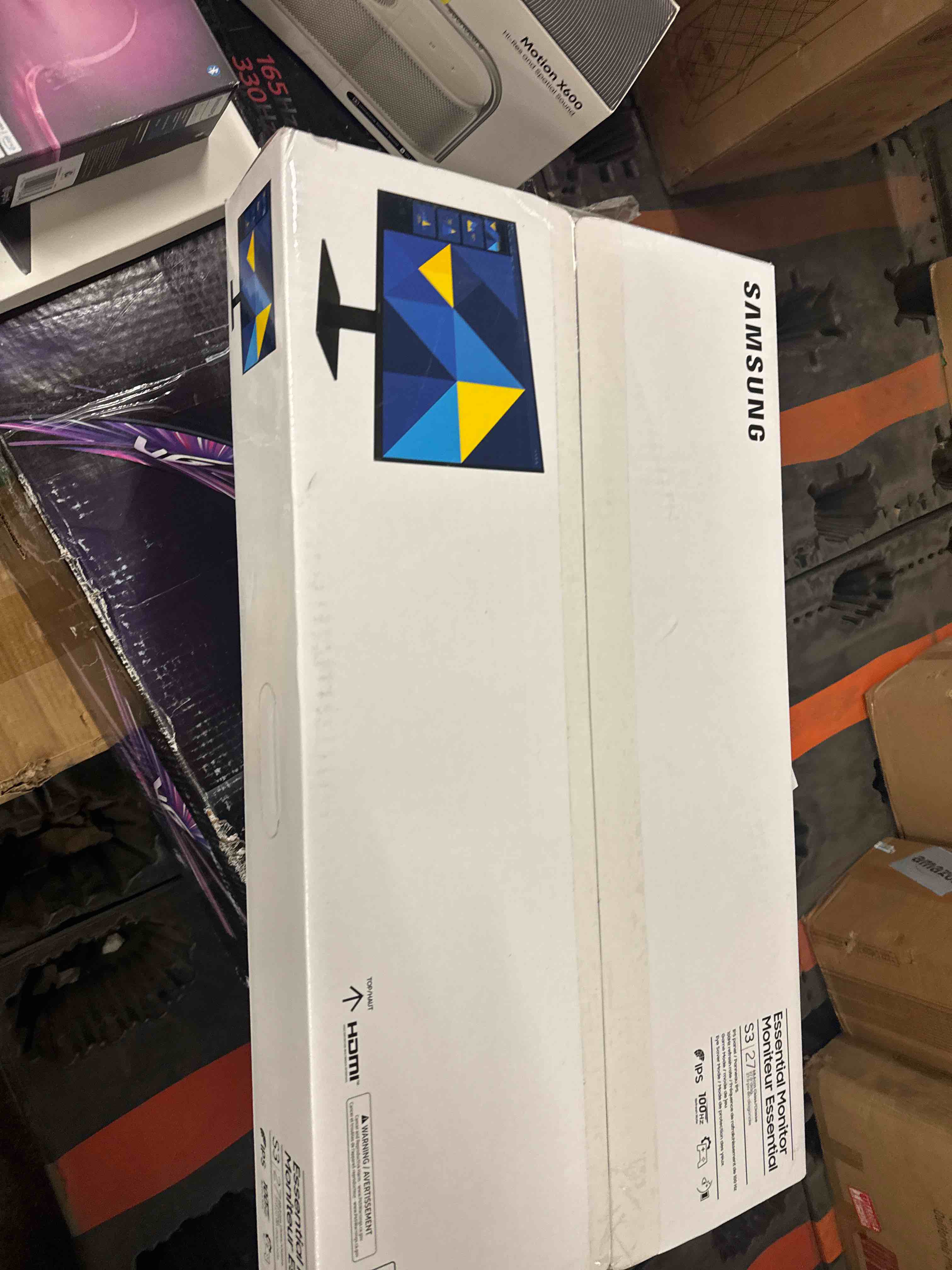 Condition photo showing New/Like New for samsung 27" essential s3 series fhd led monitor , game mode, 100hz refresh rate, dual ports, eye comfort, black, with hdmi cable