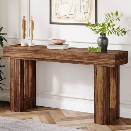 tribesigns farmhouse console table, 63-inch long narrow sofa table behind the couch, wooden rectangular entryway table for entrance, hallway, living room, rustic brown (rustic brown) hoga-hl0226 & hoga-jw0908