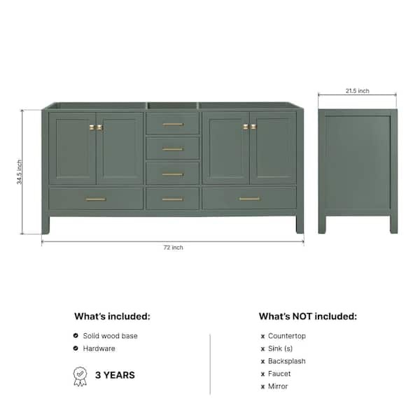 Condition photo showing New/Like New for cambridge 72 in. freestanding bathroom vanity cabinet without top in vintage green (assembled)