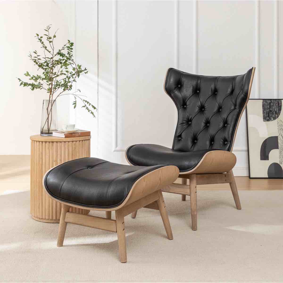 Condition photo showing New/Like New for hongyu faux leather wingback chair with ottoman (pre-assembled.)