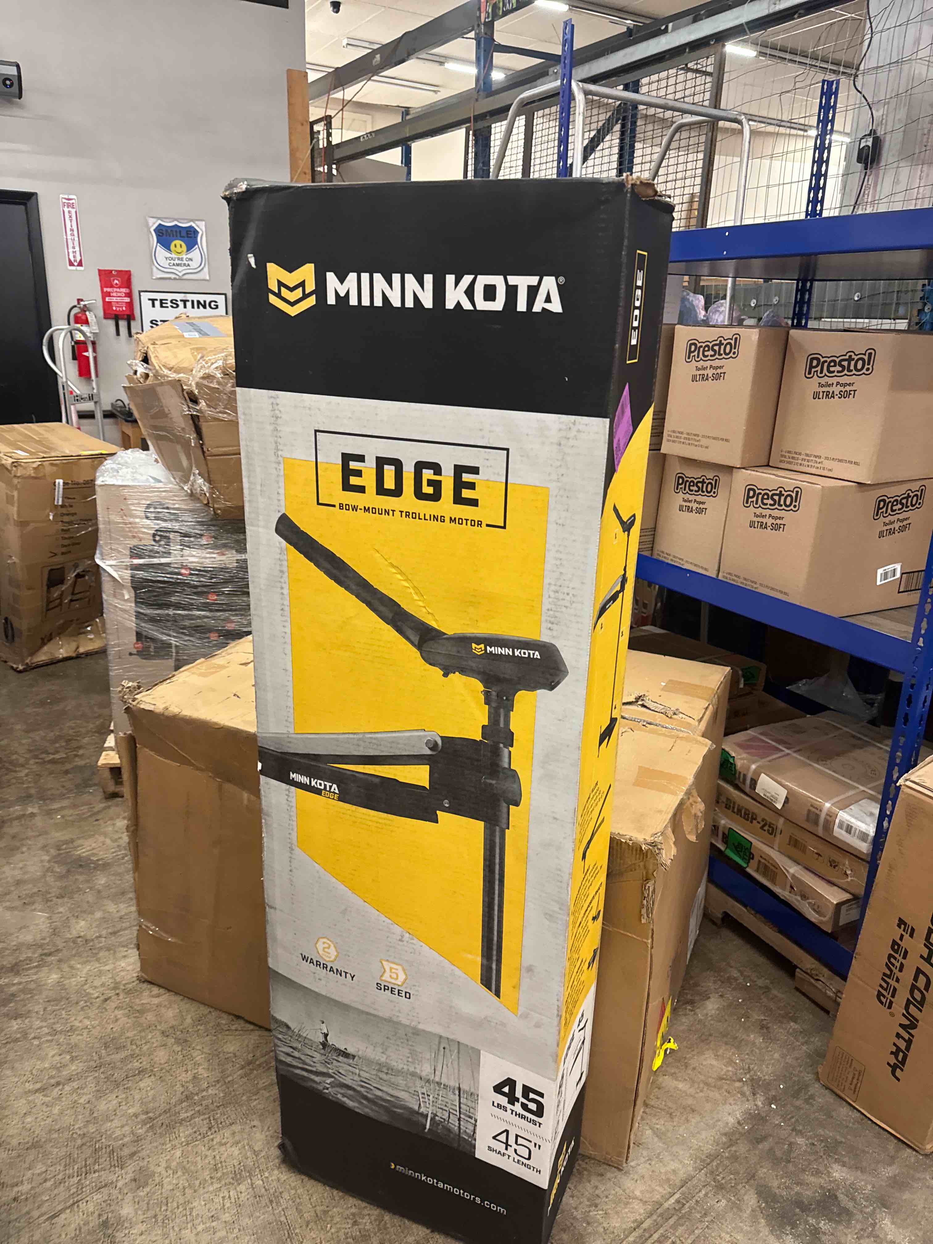 Condition photo showing New/Like New for minn kota edge bow-mount electric trolling motor with foot pedal control – 45 lb. thrust, 45 in. shaft, freshwater
