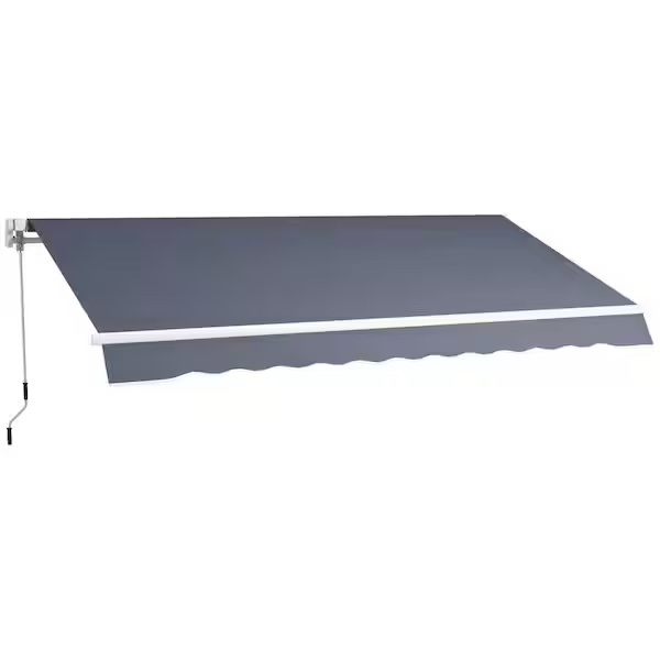 Condition photo showing New/Like New for patio awning with retractable function and manual crank by shanxiqianna cover color: dark gray | size: 7.9" h x 78.7" w x 98.4" d