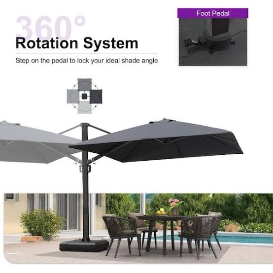 Condition photo showing New/Like New for purple leaf 11' x 15' rectangle patio umbrella large outdoor aluminum offset umbrella with 360-degree rotation cantilever umbrella for garden deck backyard pool grey (pls. keep in mind these do not include a weighted base theyre sold seperately, weve included a few suggestions in the photos.)
